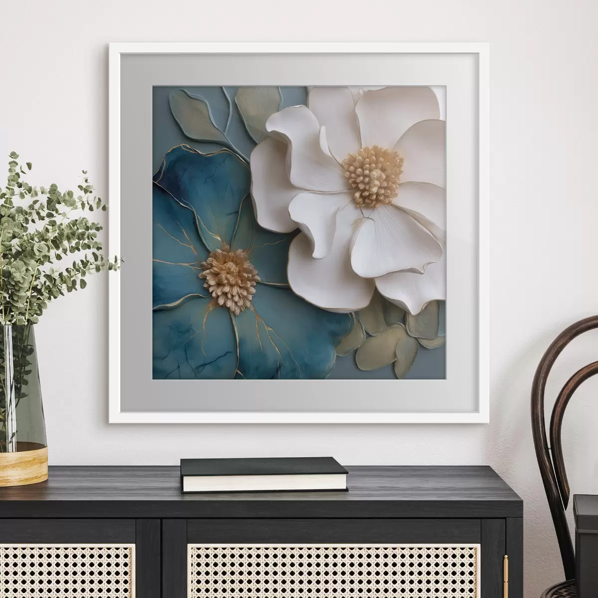 Poster Fiori voluminosi nei toni del blu e delle tonalità chiare f49947