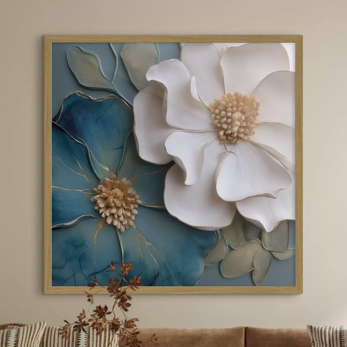 Poster Fiori voluminosi nei toni del blu e delle tonalità chiare f49947