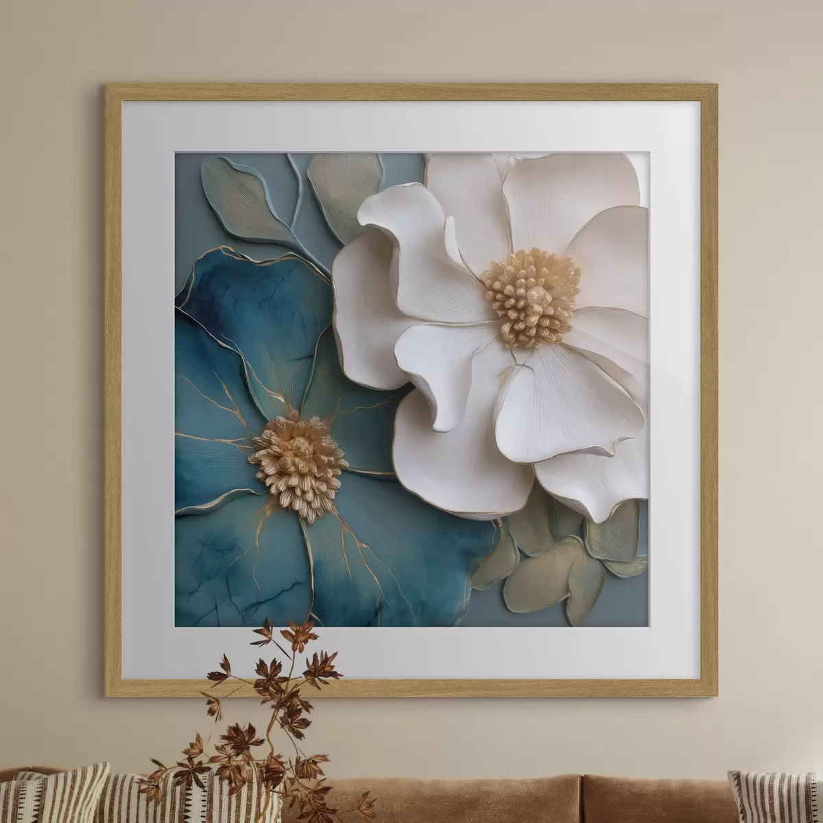 Poster Fiori voluminosi nei toni del blu e delle tonalità chiare f49947