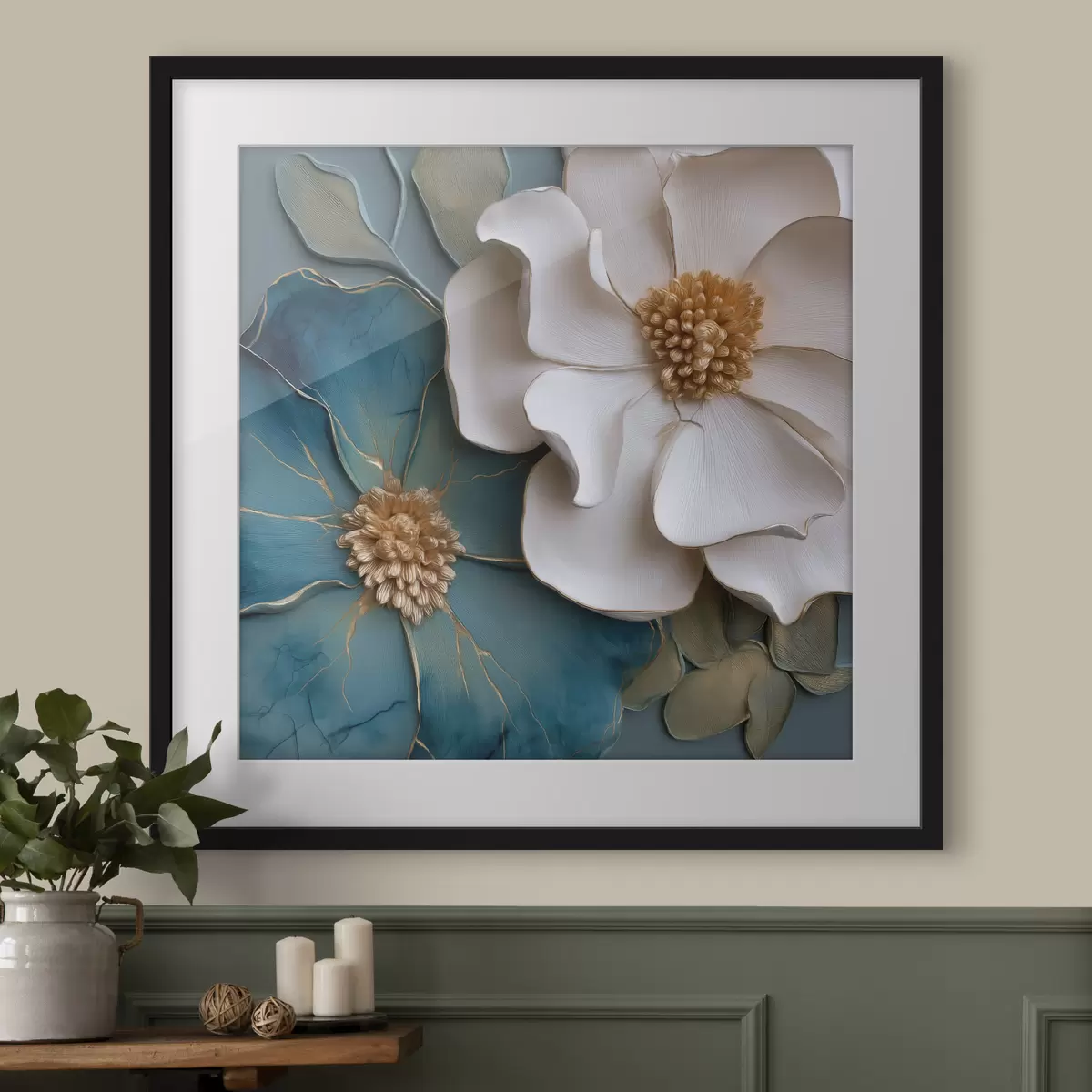 Poster Fiori voluminosi nei toni del blu e delle tonalità chiare f49947