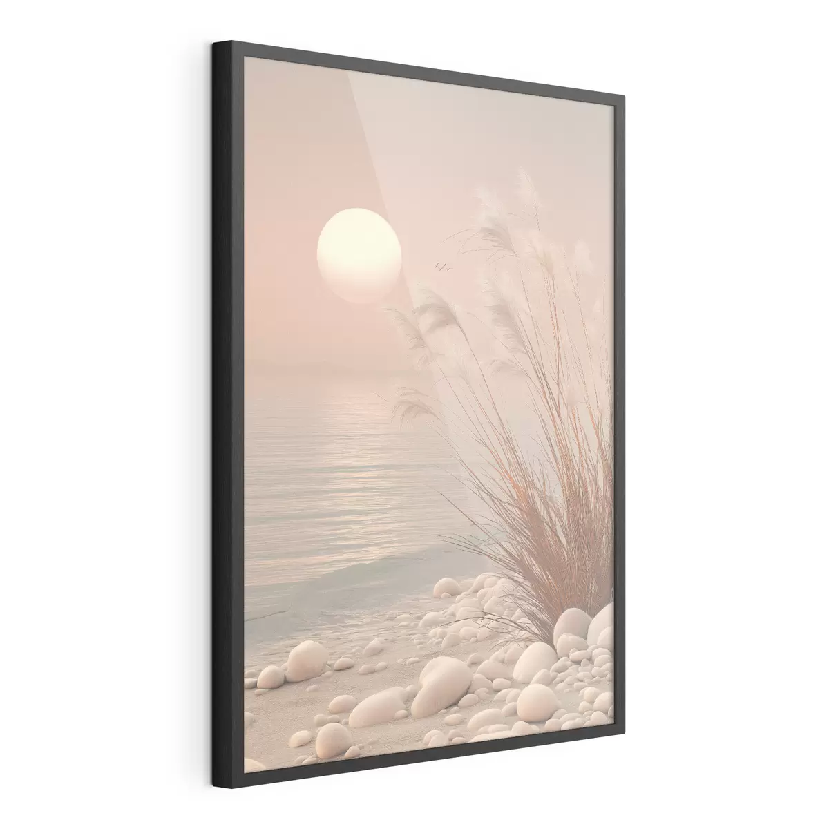Poster Riva tranquilla con erbe all’alba f49949