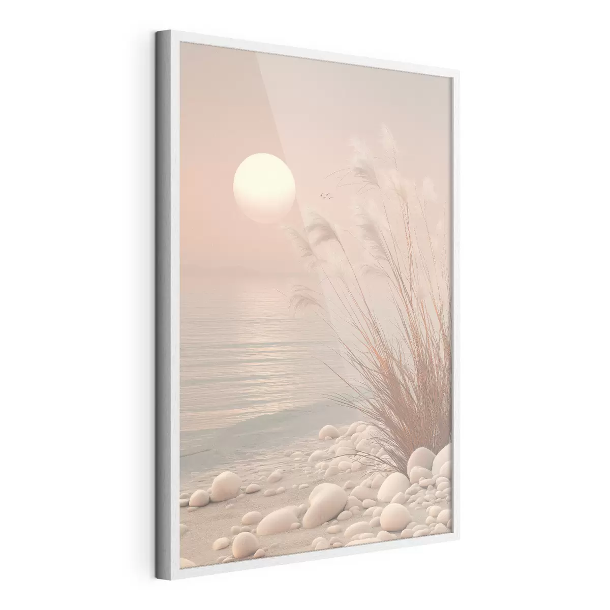 Poster Riva tranquilla con erbe all’alba f49949