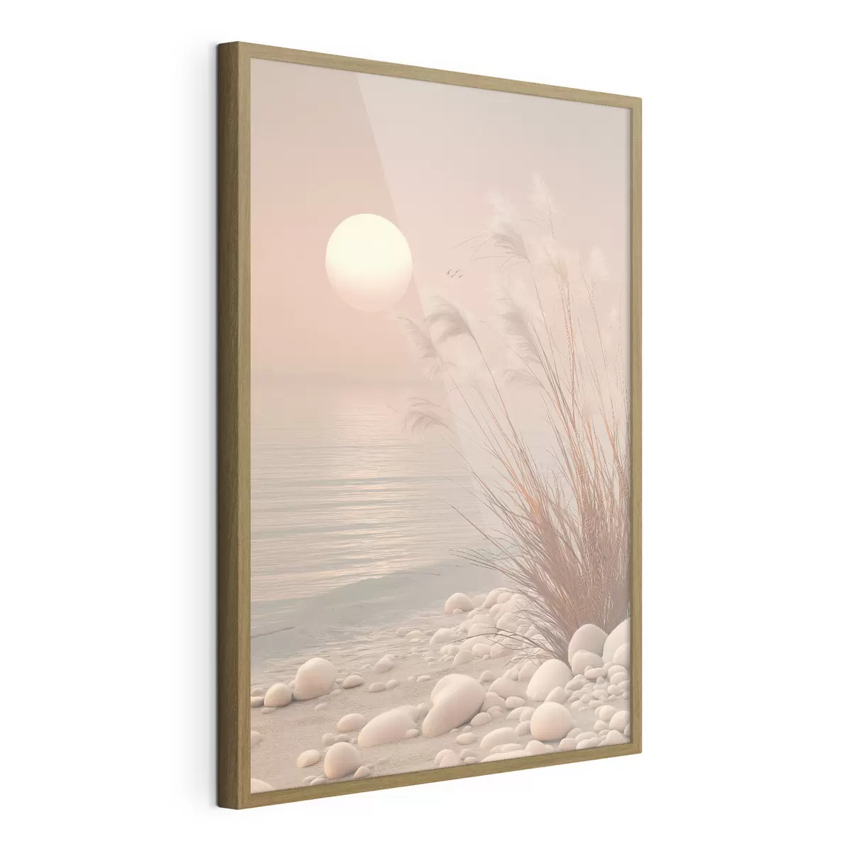 Poster Riva tranquilla con erbe all’alba f49949
