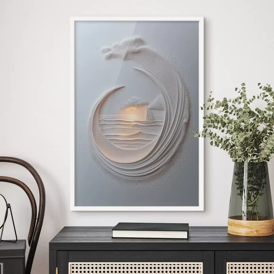 carta da parati Paesaggio marino con una barca a vela e un effetto a rilievo nr. f49950