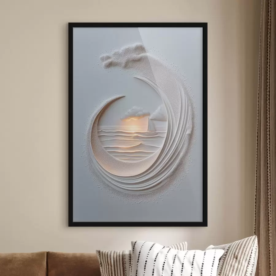 carta da parati Paesaggio marino con una barca a vela e un effetto a rilievo nr. f49950