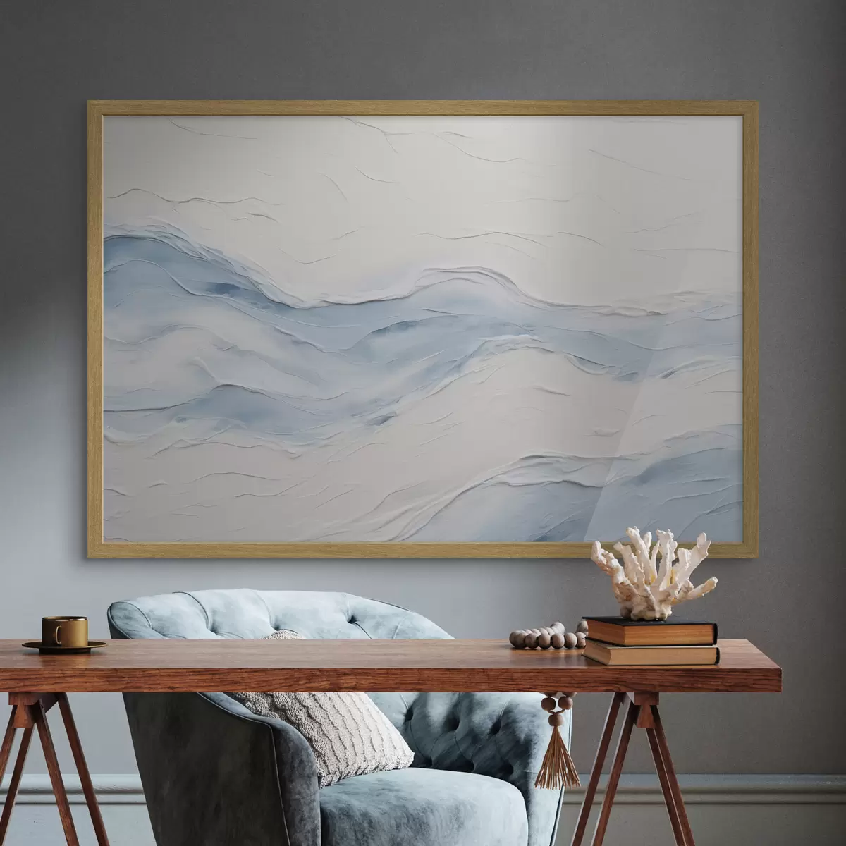 Poster Onde astratte nei toni del blu chiaro f49954