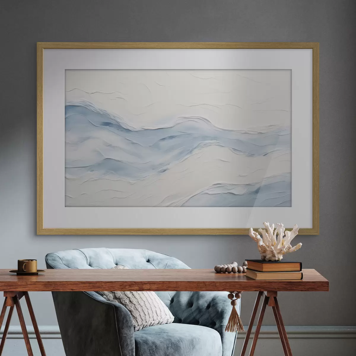 Poster Onde astratte nei toni del blu chiaro f49954