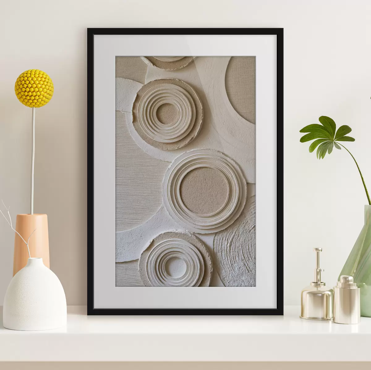 Poster Composizione geometrica con cerchi ed effetto a rilievo f49956