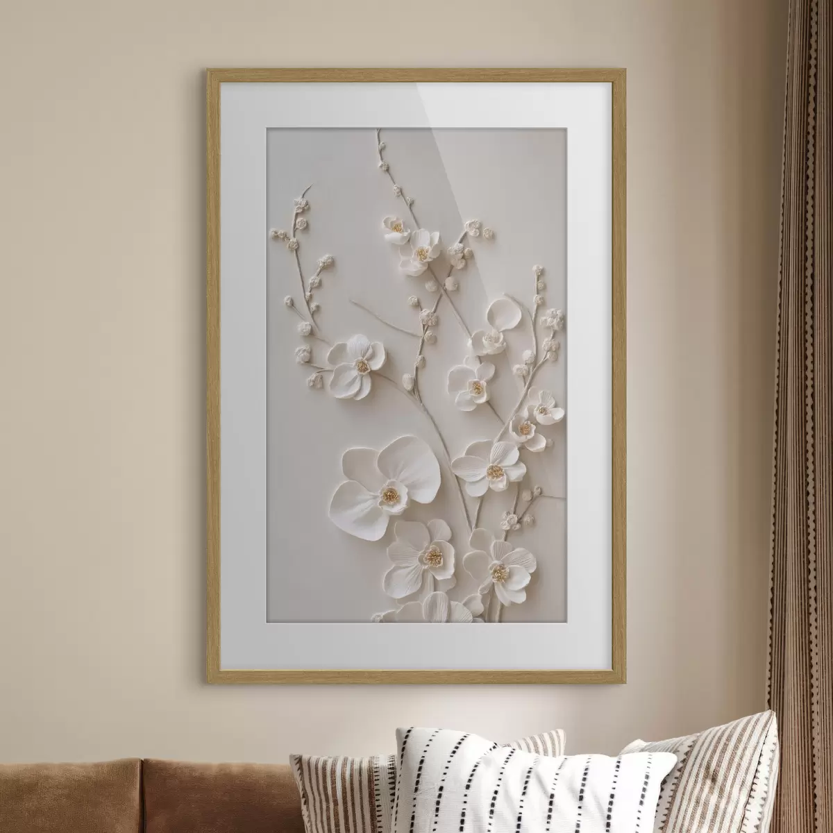 Poster Fiori bianchi voluminosi su rami delicati f49957