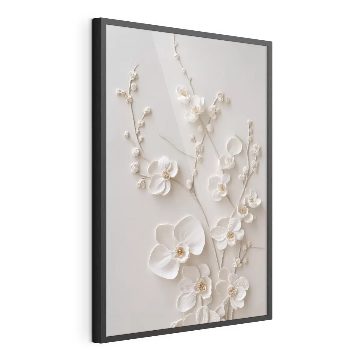Poster Fiori bianchi voluminosi su rami delicati f49957