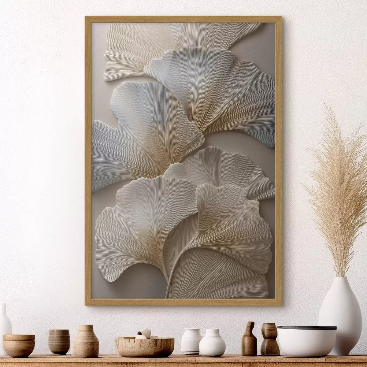 Poster Foglie dai toni naturali con effetto a rilievo f49958