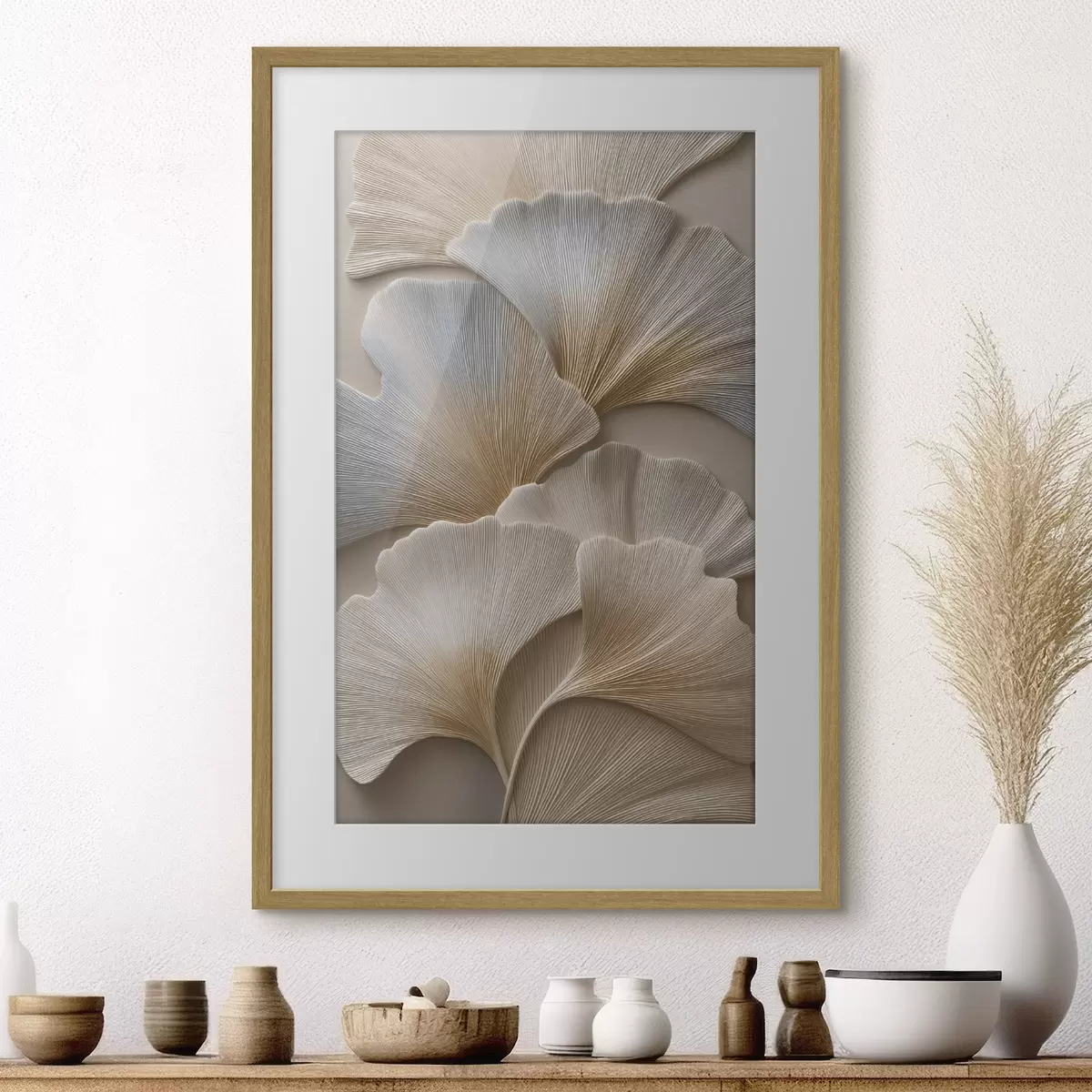 Poster Foglie dai toni naturali con effetto a rilievo f49958