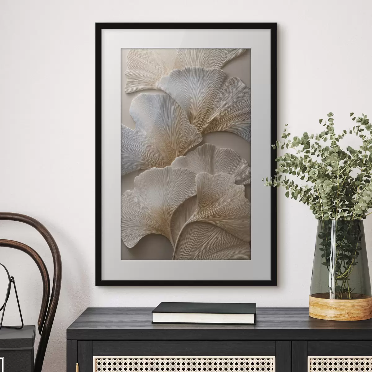 Poster Foglie dai toni naturali con effetto a rilievo f49958