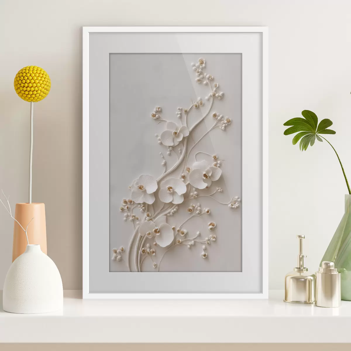 Poster Delicate orchidee bianche su rami eleganti f49959