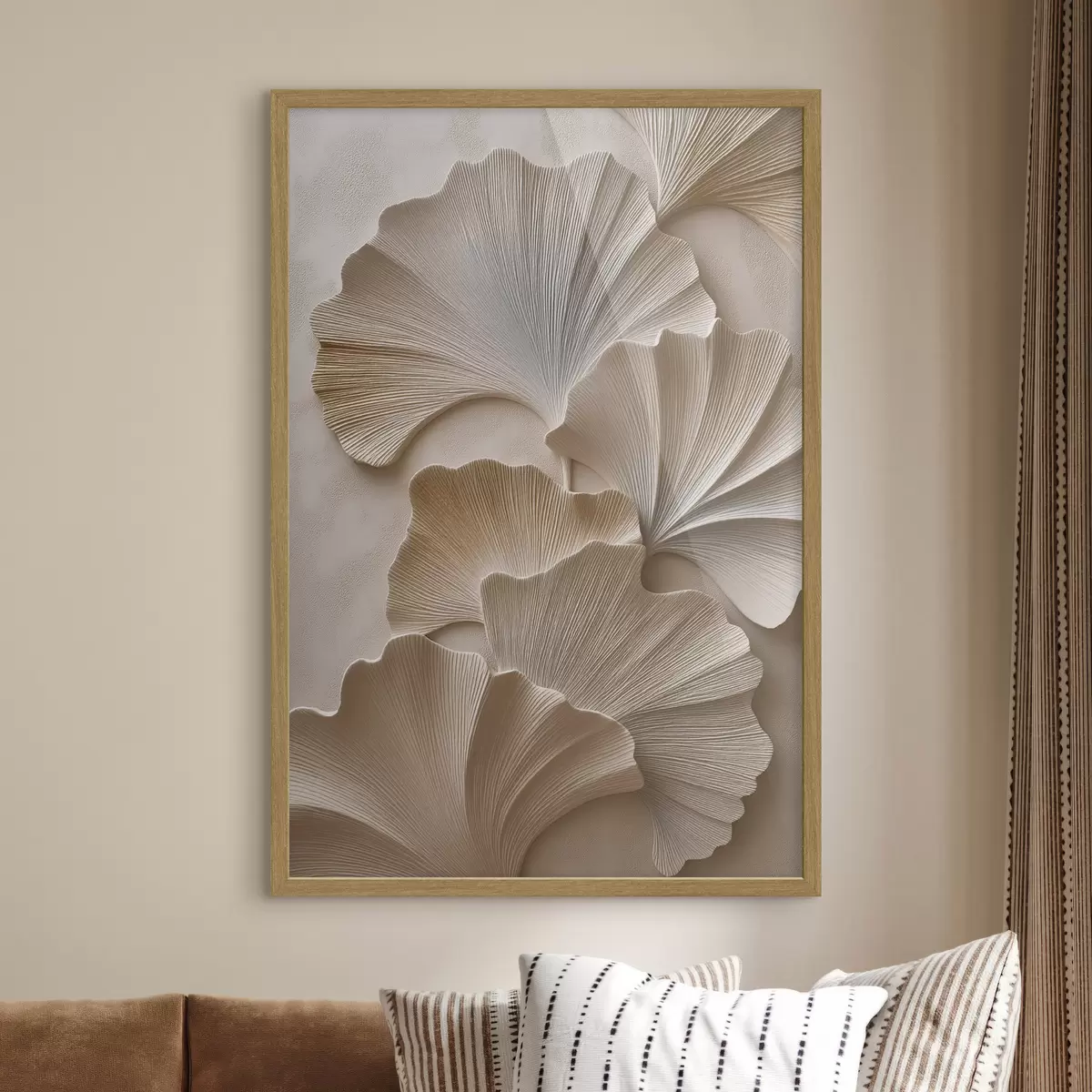 Poster Foglie dai toni tenui e neutri con effetto a rilievo f49960