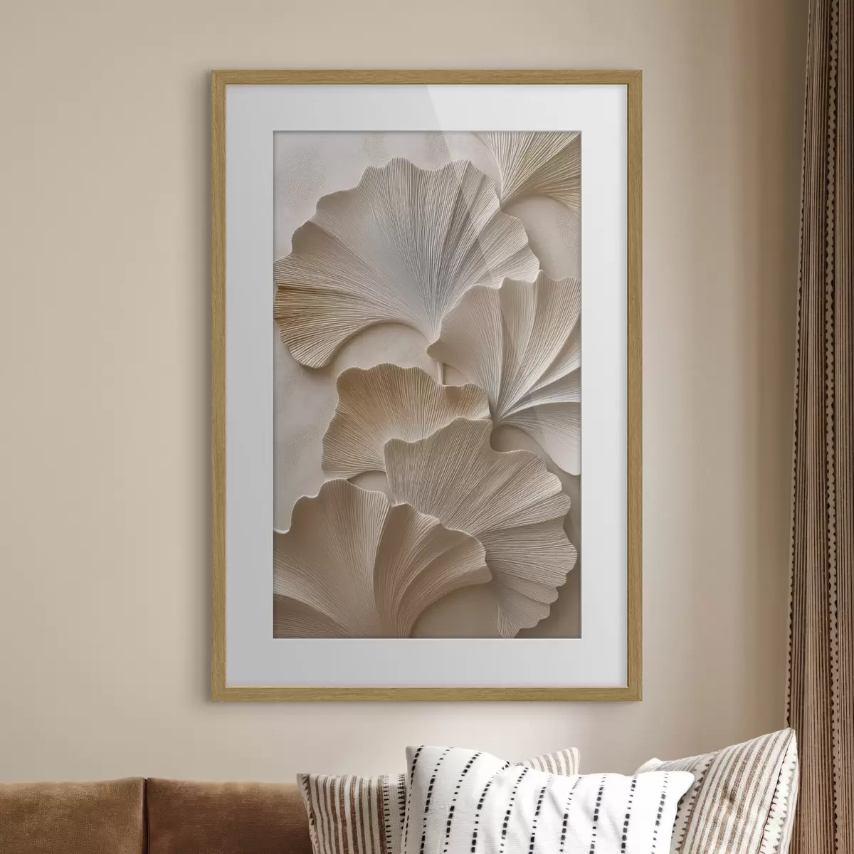 Poster Foglie dai toni tenui e neutri con effetto a rilievo f49960