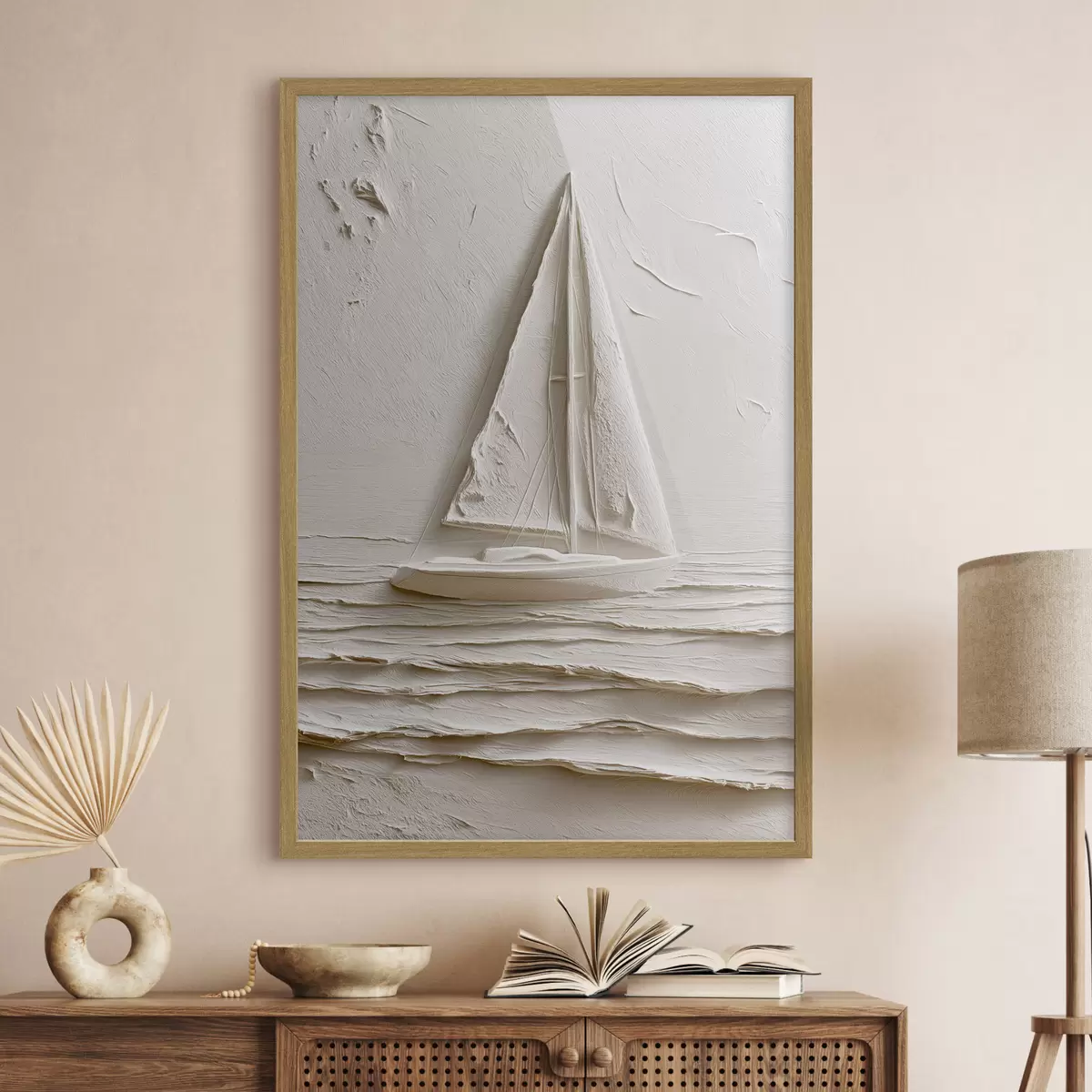 Poster Barca a vela su onde calme con effetto a rilievo f49964