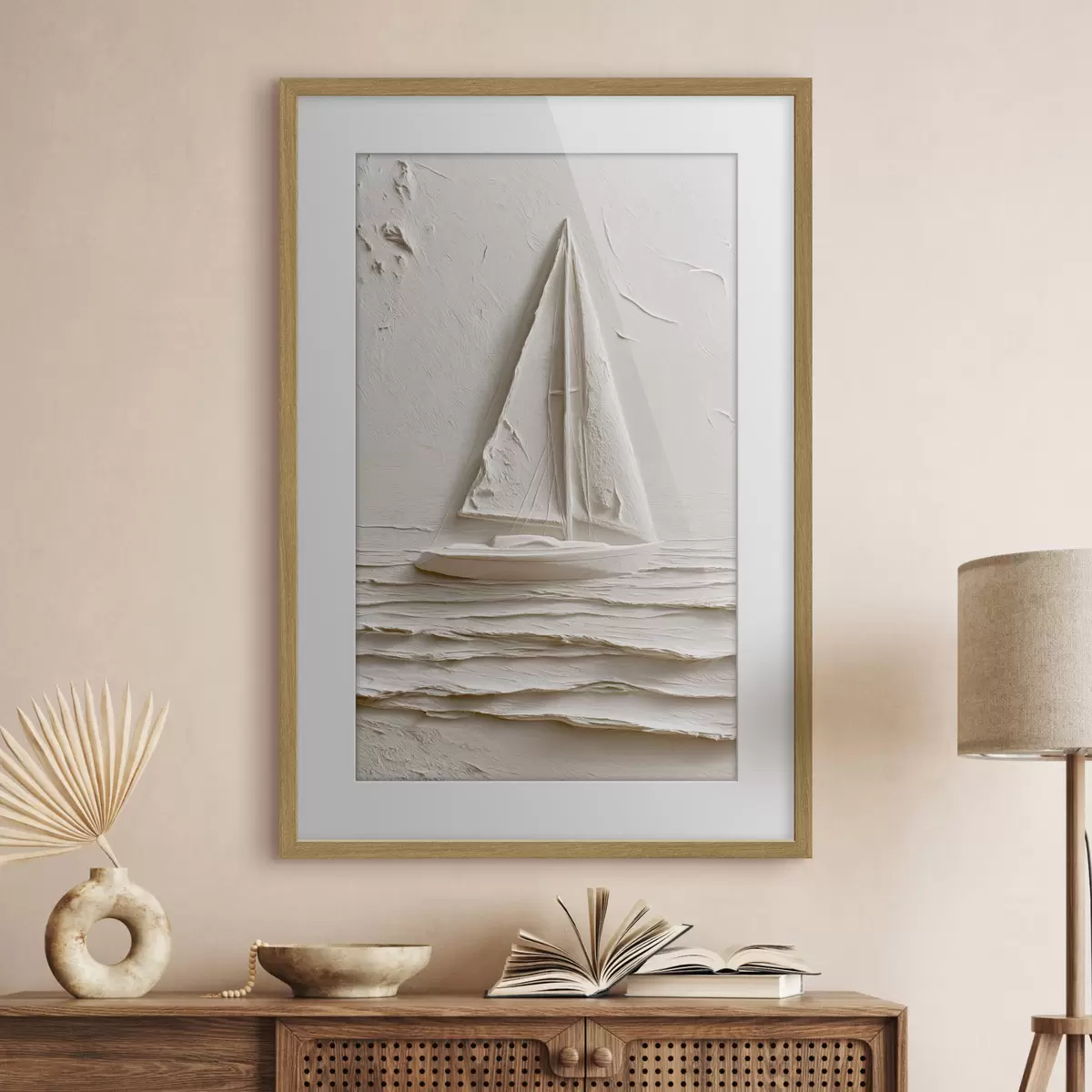 Poster Barca a vela su onde calme con effetto a rilievo f49964