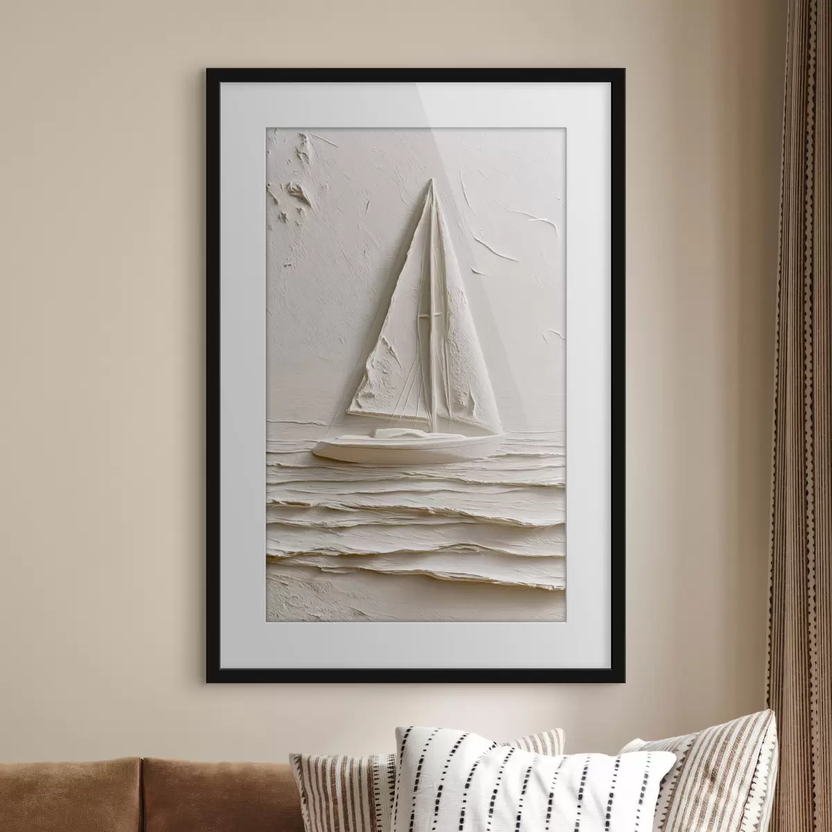 Poster Barca a vela su onde calme con effetto a rilievo f49964
