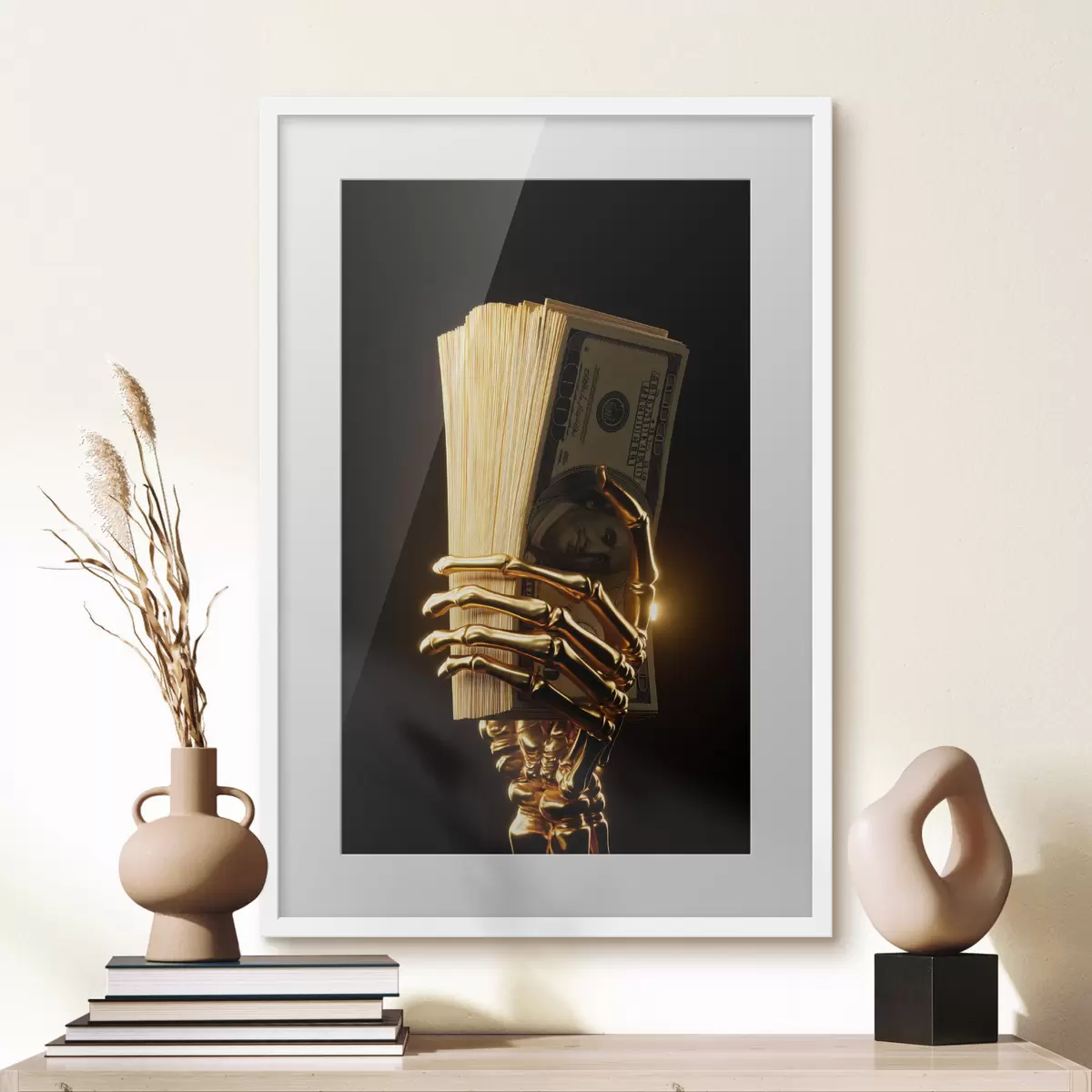 Poster Mano metallica che regge una mazzetta di banconote f49967