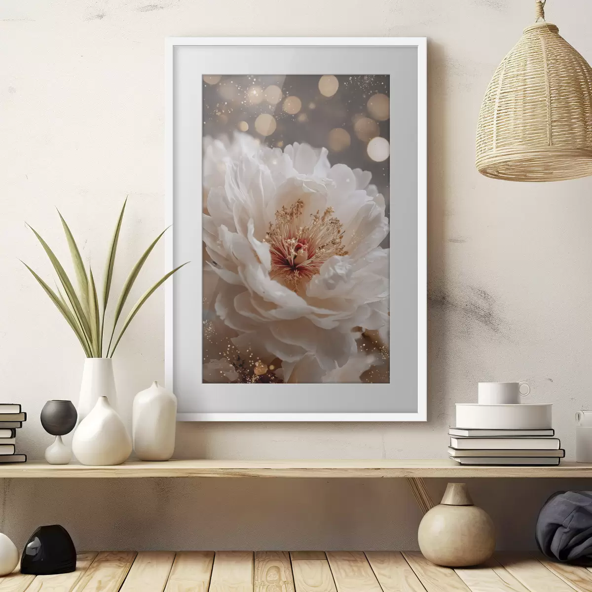 Poster Fiore bianco con delicati riflessi di luce f49973