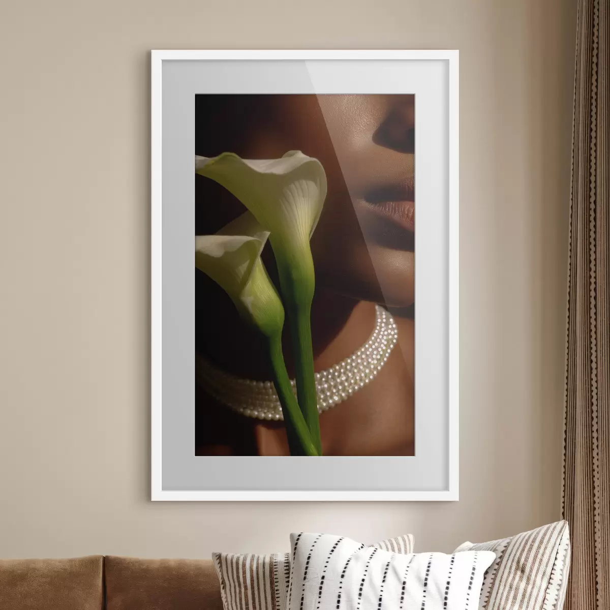 Poster Ritratto con fiori bianchi in una luce soffusa f49980