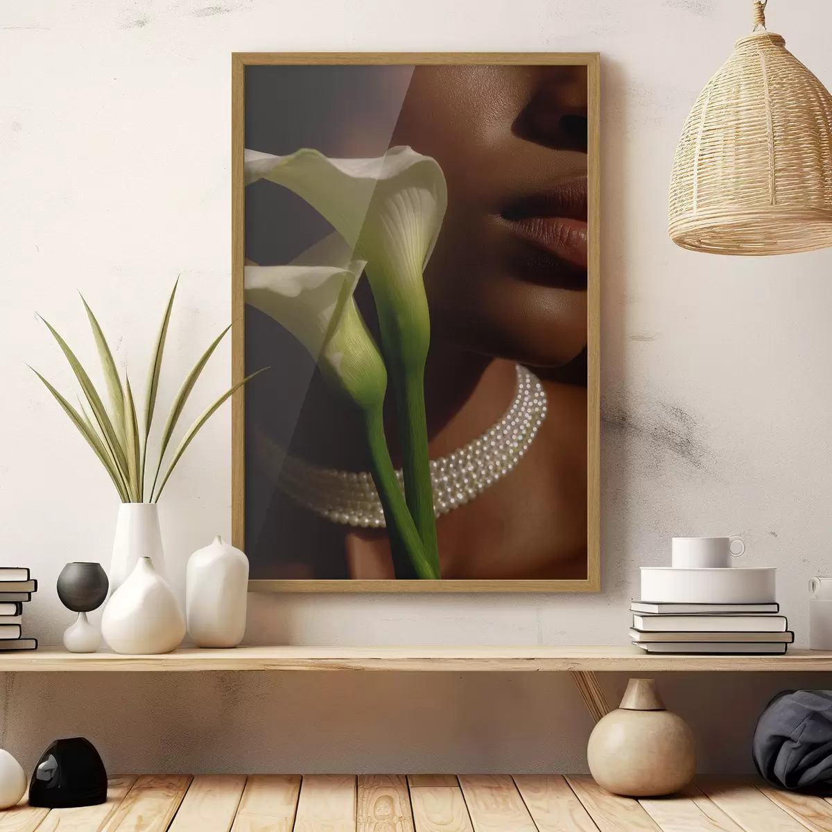 Poster Ritratto con fiori bianchi in una luce soffusa f49980