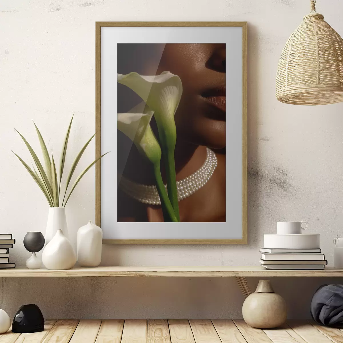Poster Ritratto con fiori bianchi in una luce soffusa f49980