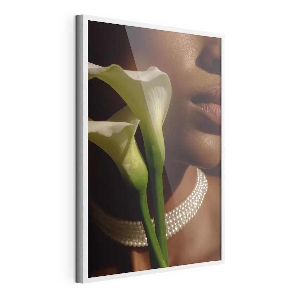 Poster Ritratto con fiori bianchi in una luce soffusa f49980