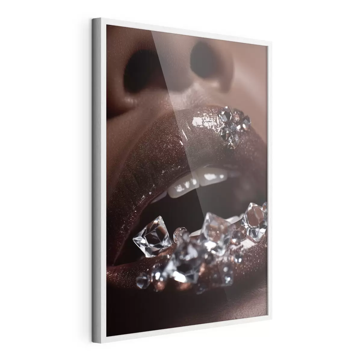 Poster Primo piano di labbra lucide con cristalli trasparenti f49983