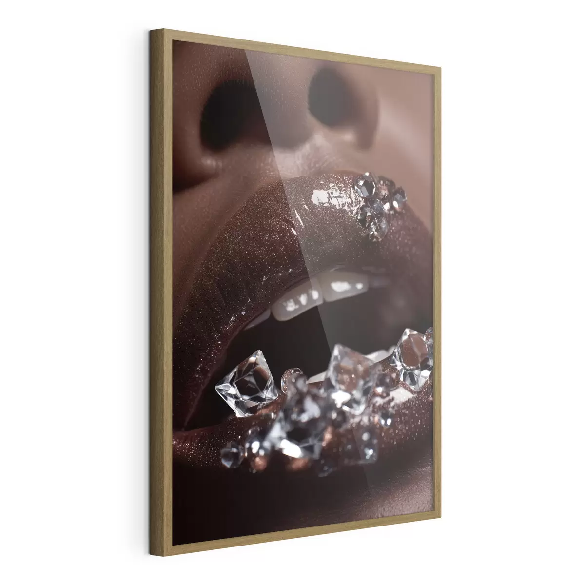 Poster Primo piano di labbra lucide con cristalli trasparenti f49983