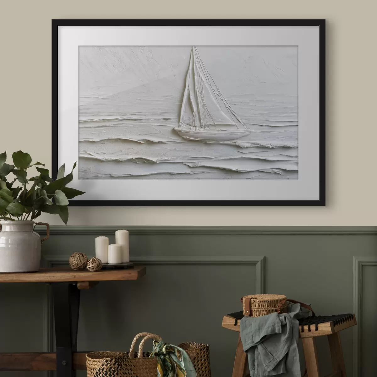 Poster Barca a vela minimalista in mare con effetto a rilievo f49984