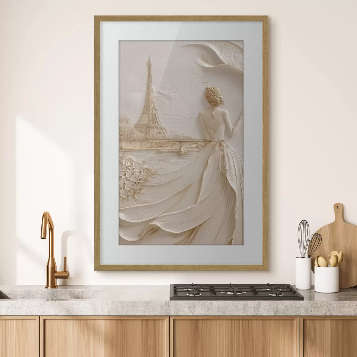 Poster Composizione con una donna vicino a una torre famosa e un effetto a rilievo f49985