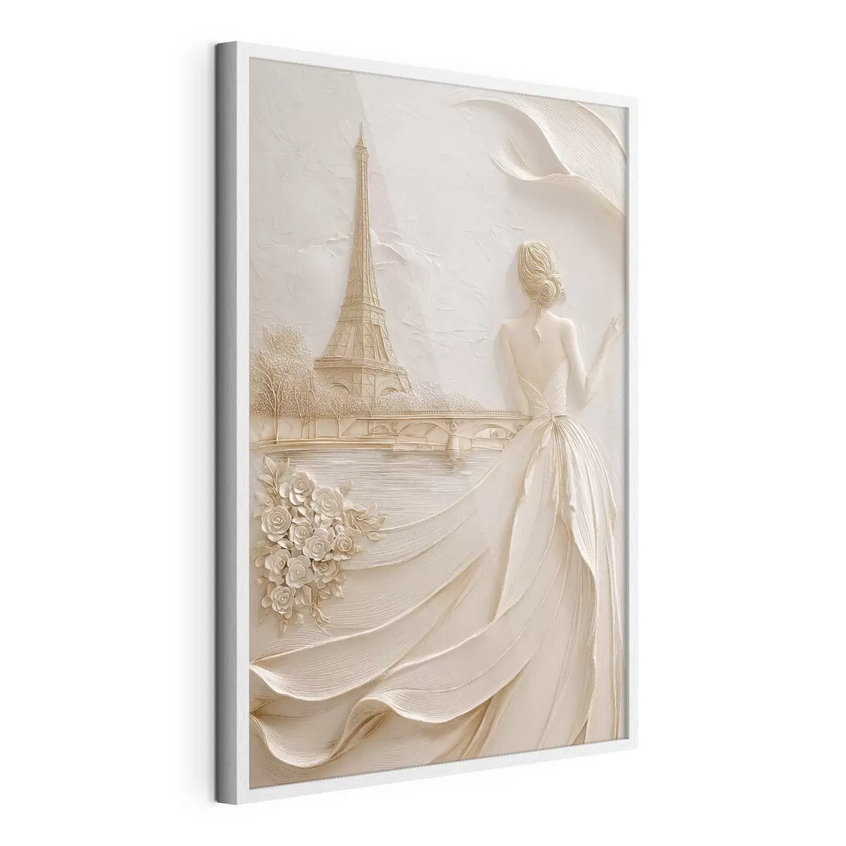 Poster Composizione con una donna vicino a una torre famosa e un effetto a rilievo f49985