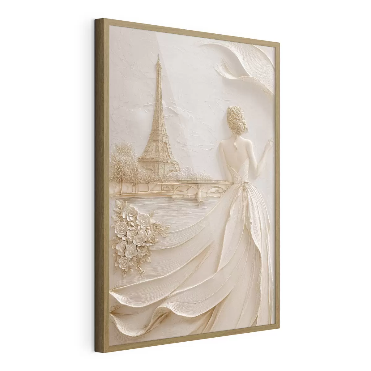 Poster Composizione con una donna vicino a una torre famosa e un effetto a rilievo f49985