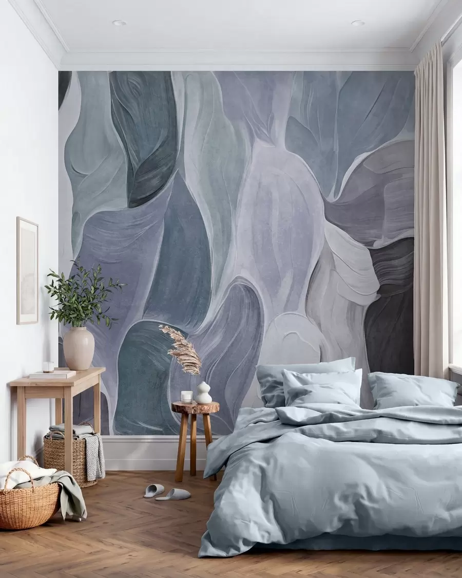 carta da parati Forme astratte in tenui tonalità di blu e grigio, imitazione di pennellate nr. w09908v1