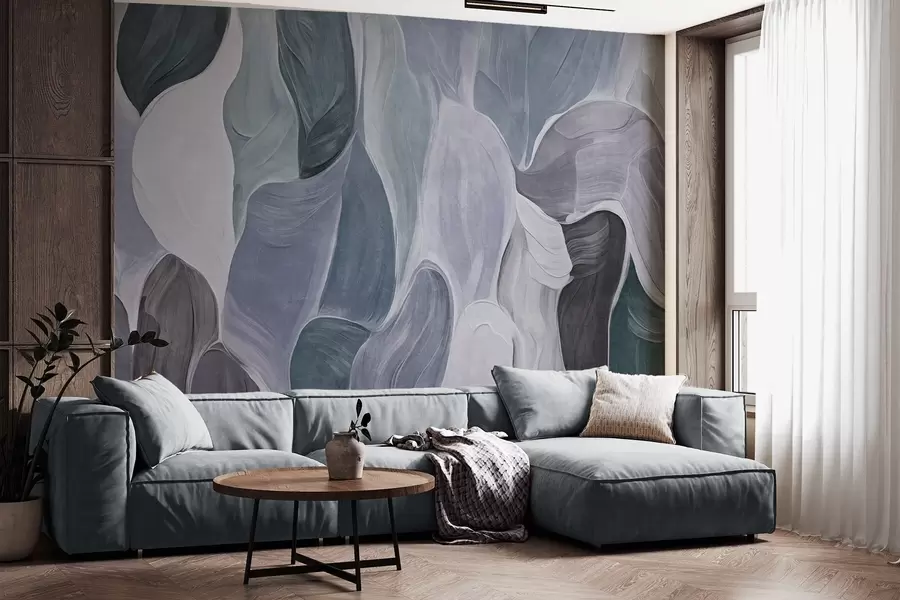 carta da parati Forme astratte in tenui tonalità di blu e grigio, imitazione di pennellate nr. w09908v1