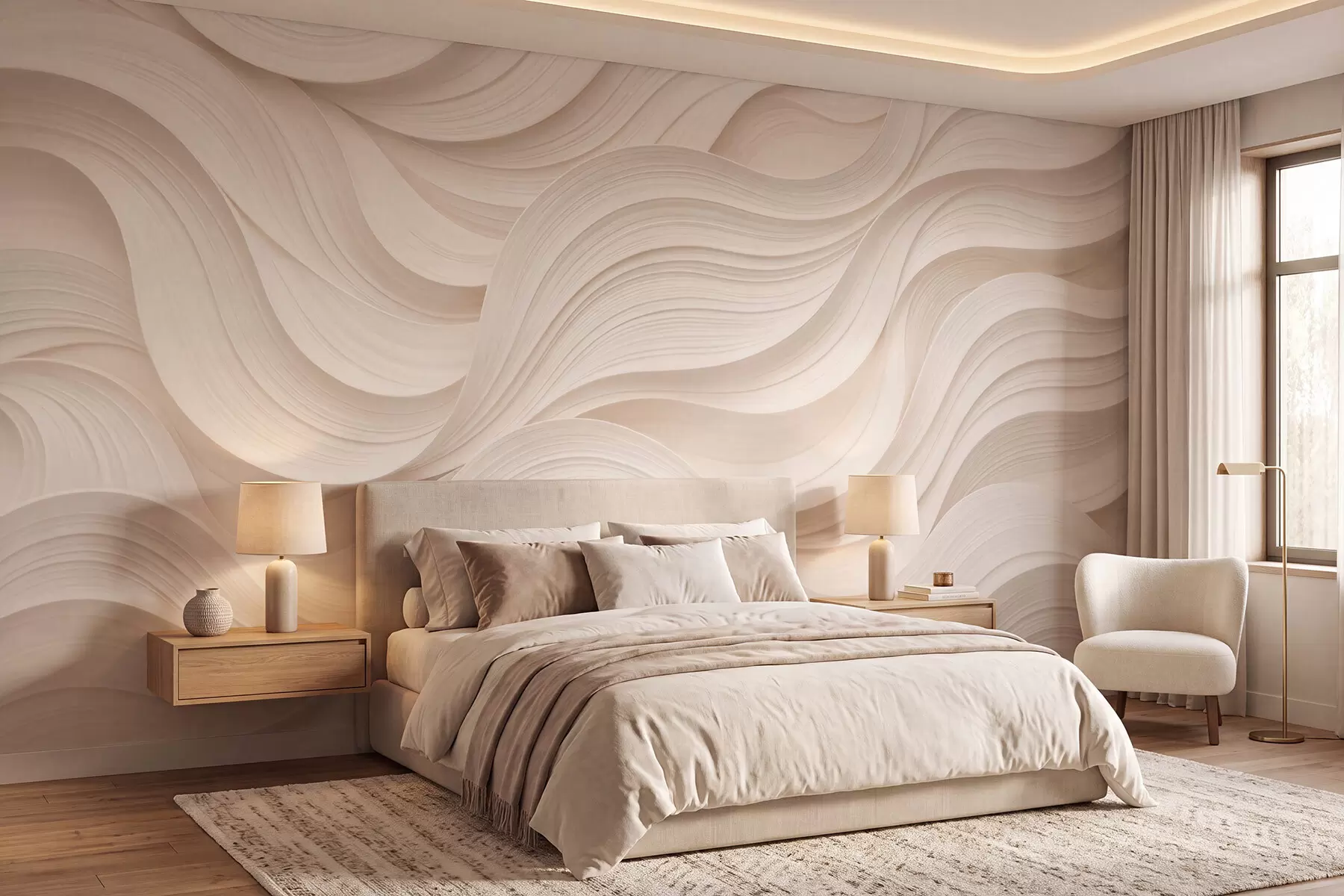 carta da parati Onde astratte di colore beige in stile 3D nr. w09957