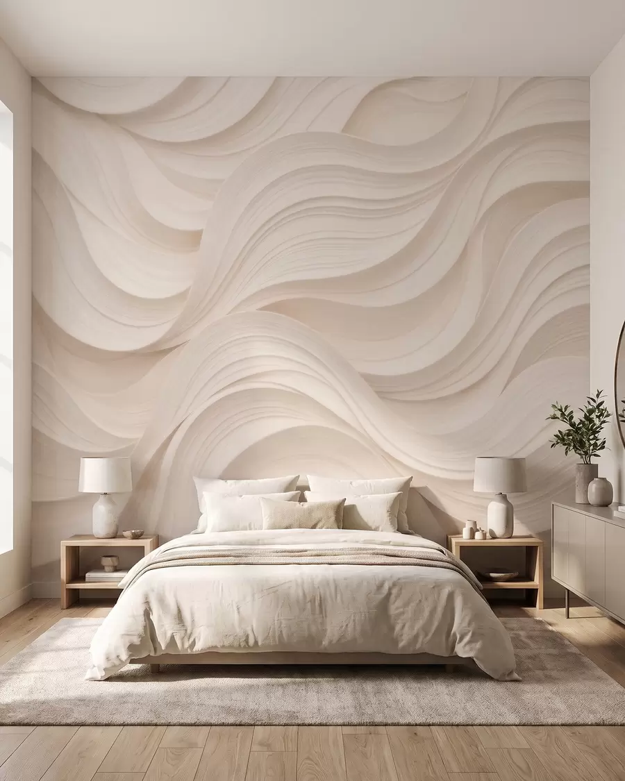 carta da parati Onde astratte di colore beige in stile 3D nr. w09957