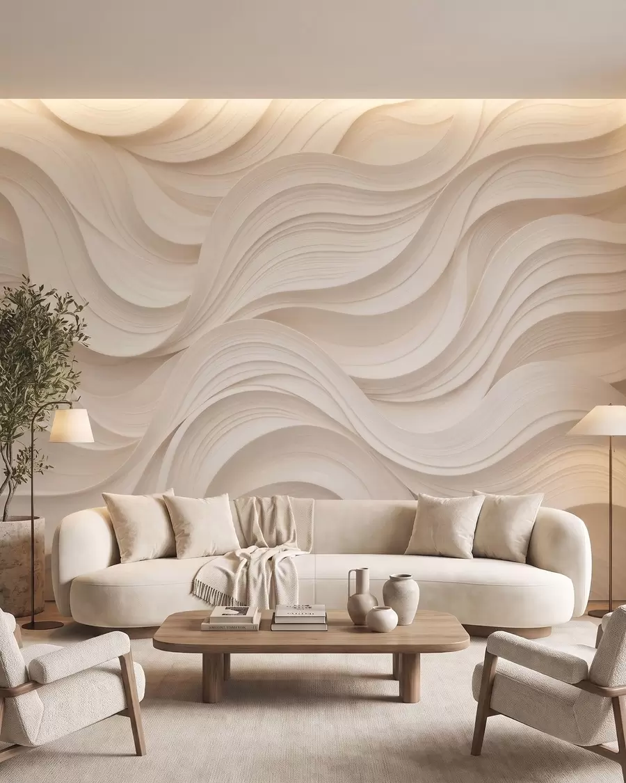 carta da parati Onde astratte di colore beige in stile 3D nr. w09957