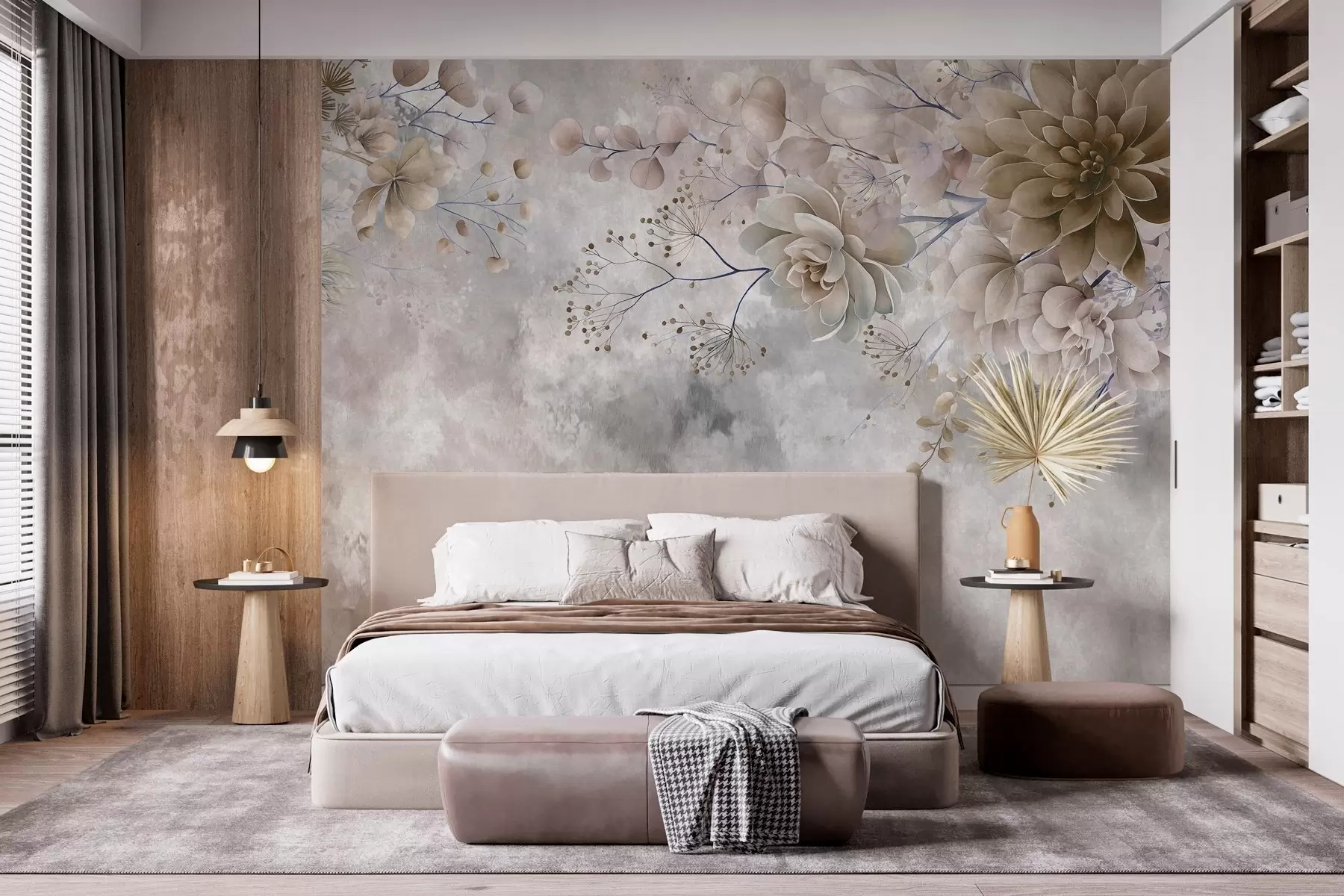 carta da parati Fiori fantasiosi in stile retrò nell'immagine qui sopra, nei toni del beige e del marrone nr. w05753