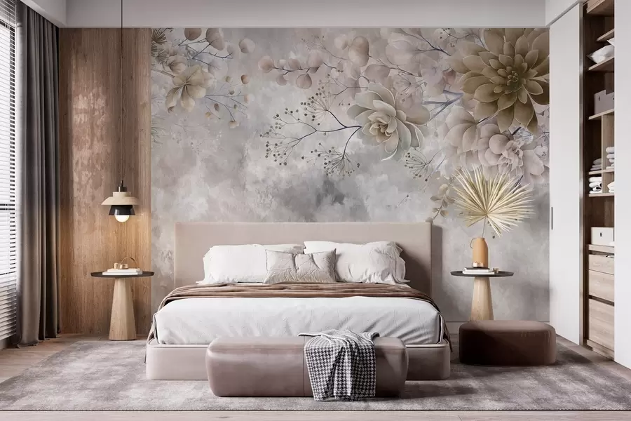 carta da parati Fiori fantasiosi in stile retrò nell'immagine qui sopra, nei toni del beige e del marrone nr. w05753