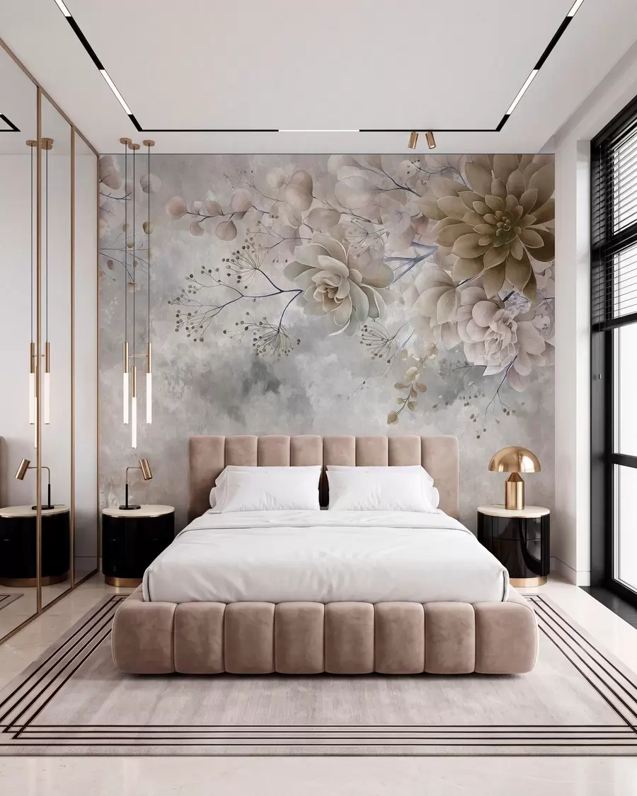 carta da parati Fiori fantasiosi in stile retrò nell'immagine qui sopra, nei toni del beige e del marrone nr. w05753