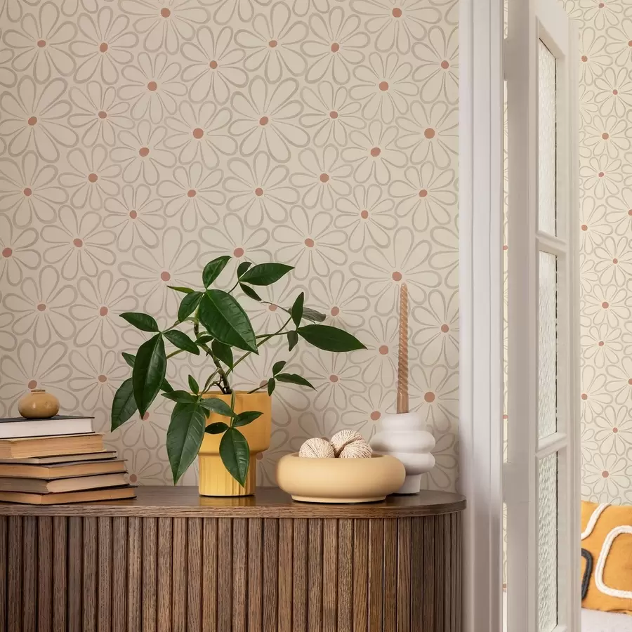 carta da parati Grandi fiori dai contorni ben definiti su uno sfondo color crema chiaro nr. a01234v1