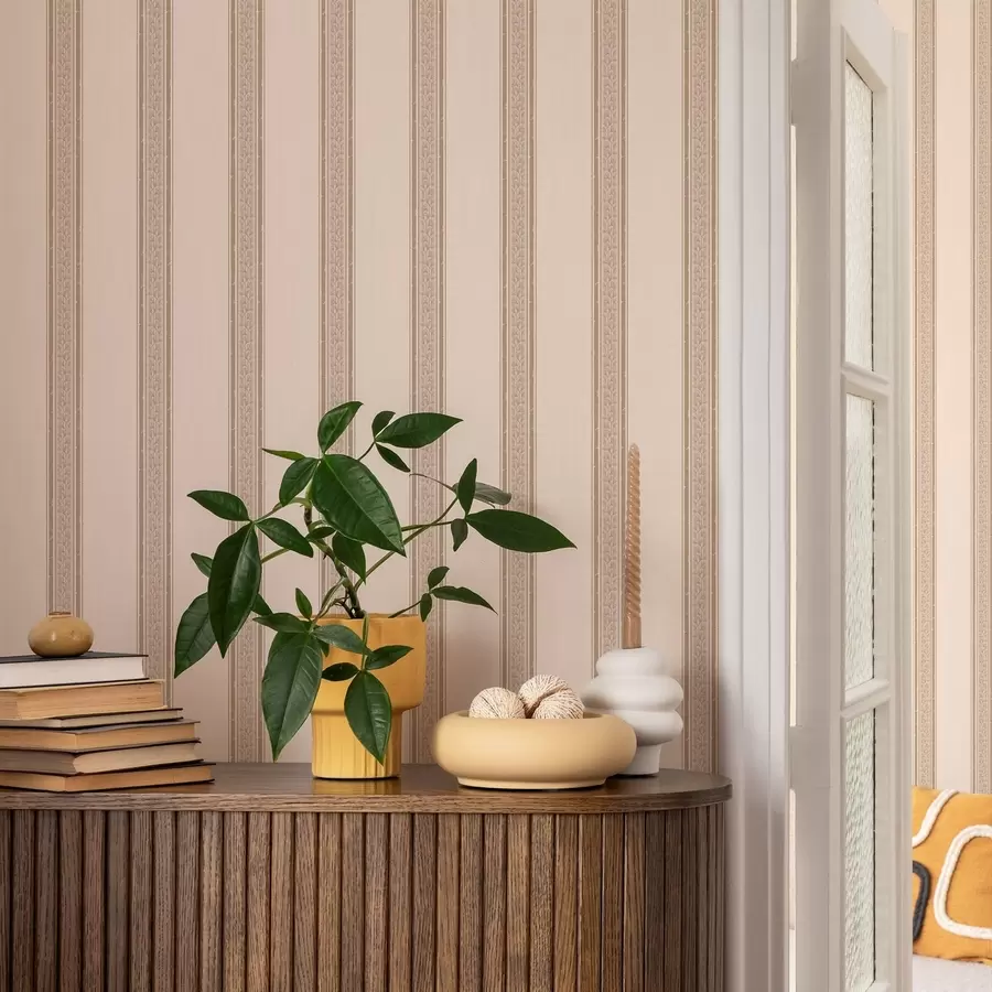 carta da parati Eleganti strisce beige con foglie nr. a01249v2