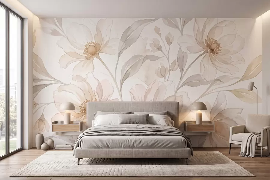 carta da parati Peonie leggere nei delicati toni del beige cipria nr. w10002