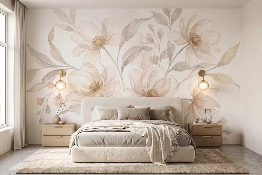 carta da parati Peonie leggere nei delicati toni del beige cipria nr. w10002