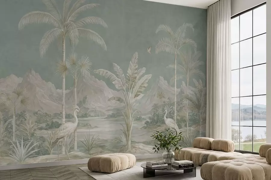 carta da parati Paesaggio tropicale dai tenui toni di verde nr. w05819