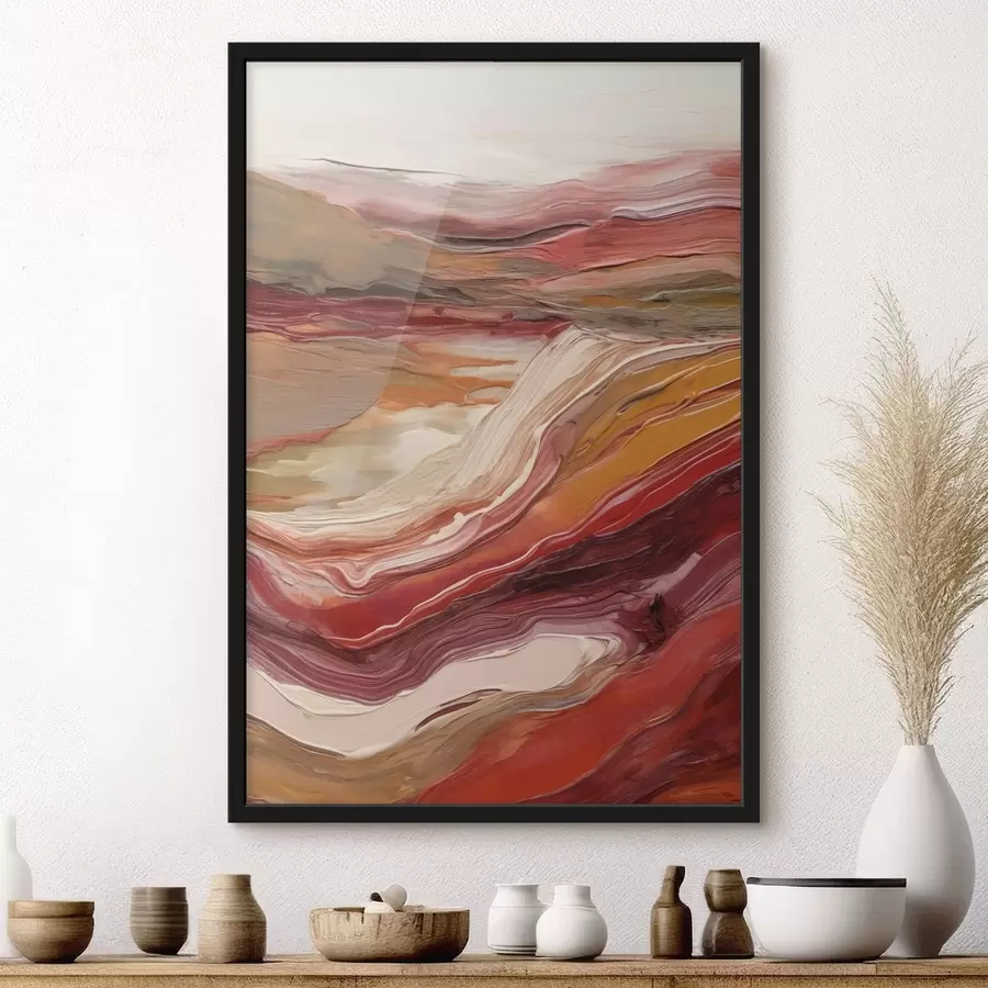 carta da parati Paesaggio astratto con strati materici di rosso, arancione e beige nr. f50216