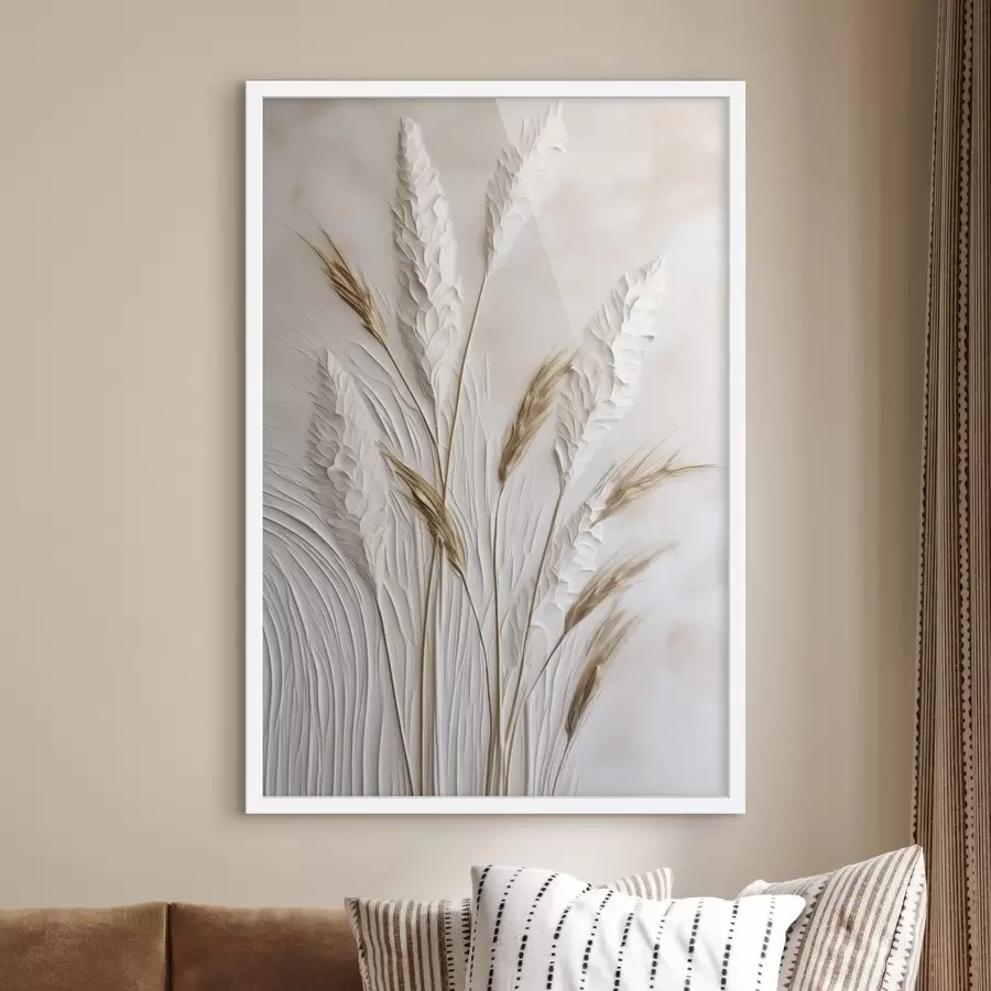 carta da parati Steli di grano essiccati su uno sfondo beige chiaro, texture naturali nr. f50218